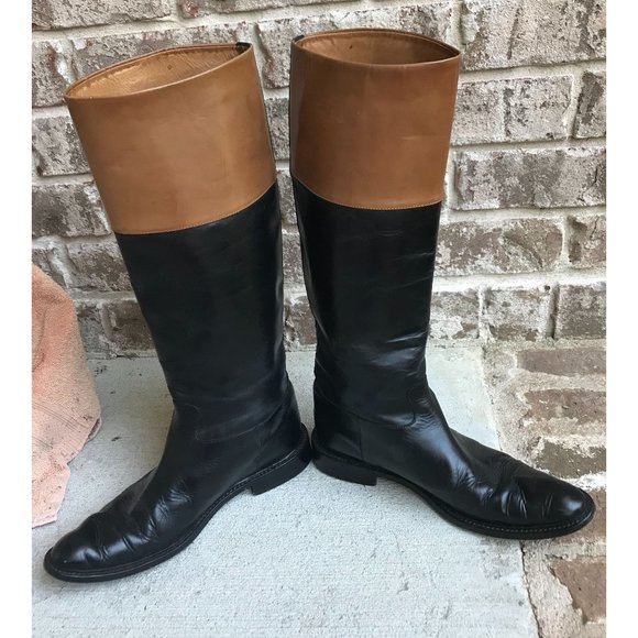 L' Autre Chose Riding Boots 38W Two Tone Tan Brown Equestrian Pull On Le… - Picture 5 of 12